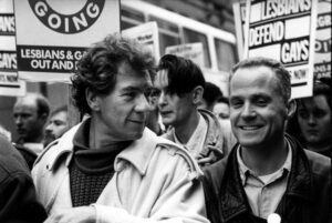At a gay rights march in 1988 with Ian McKellen. Photograph: Harold Holborn/Mirrorpix